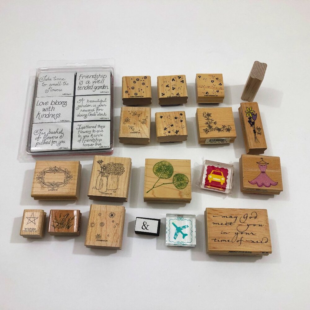 Set of 25 Crafting Stamps Miscellaneous Floral Sayings Geometric Plus More Used